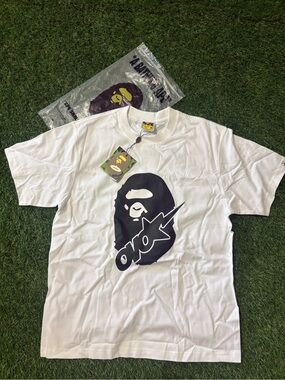 Bape White Tee with Black Ape Head Logo